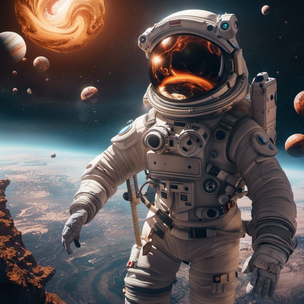 Astronaut Floating in Space: Detailed Matte Painting