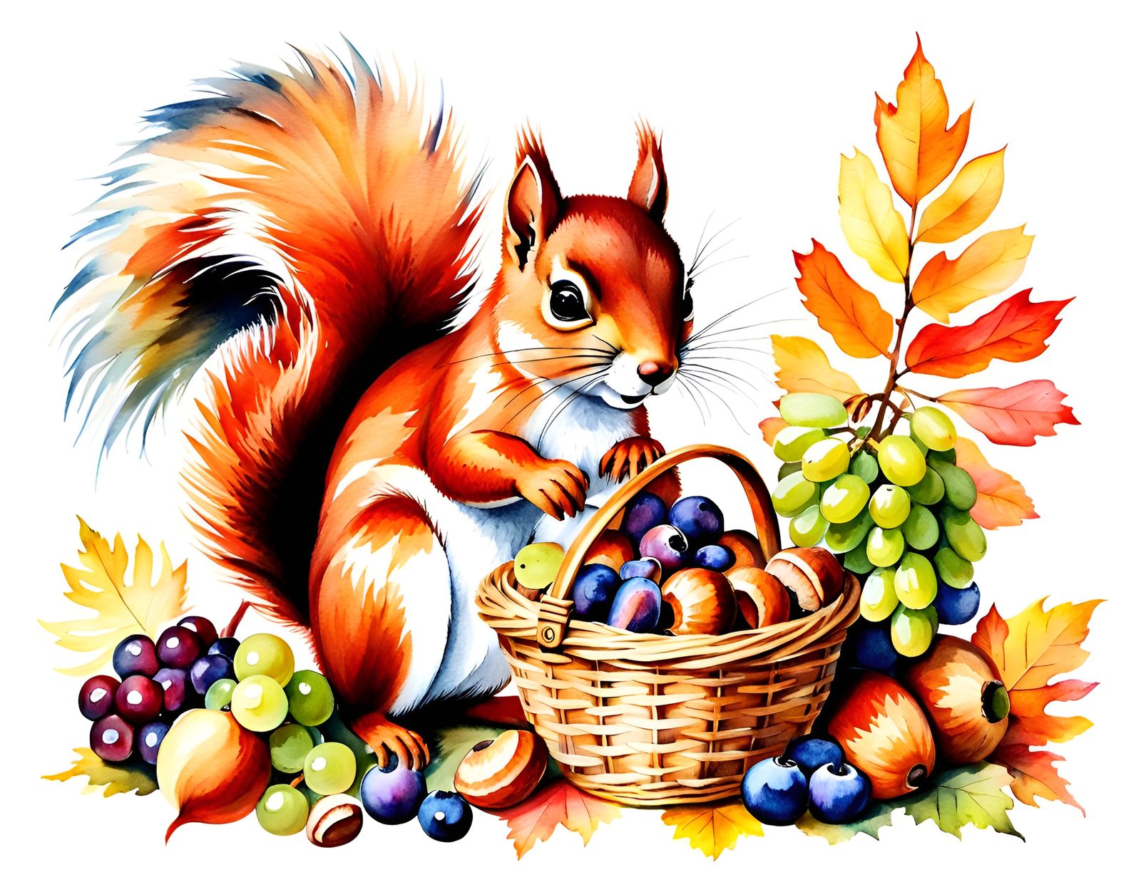 Anthropomorphic Squirrel in Autumn Forest, Aquarelle Style