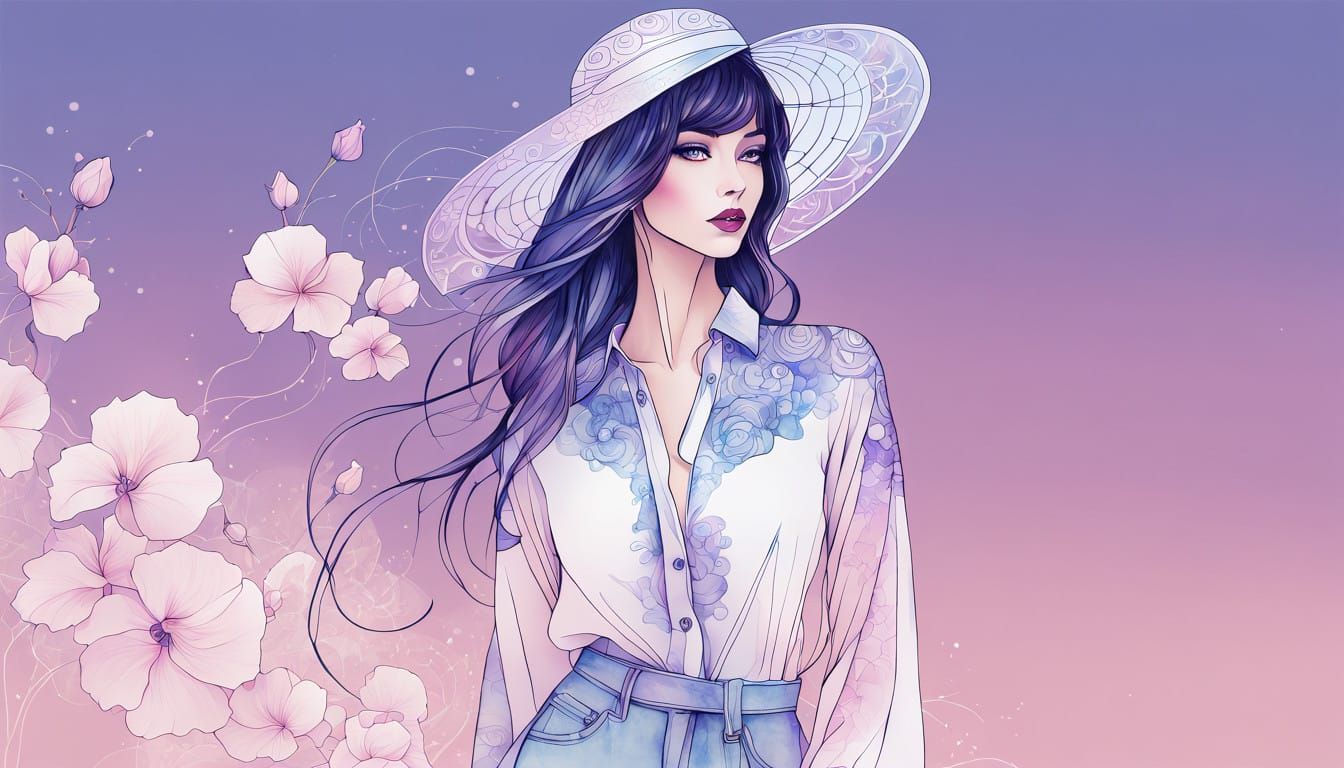 Surreal Cyberpunk Girl in Kimono Looks at You