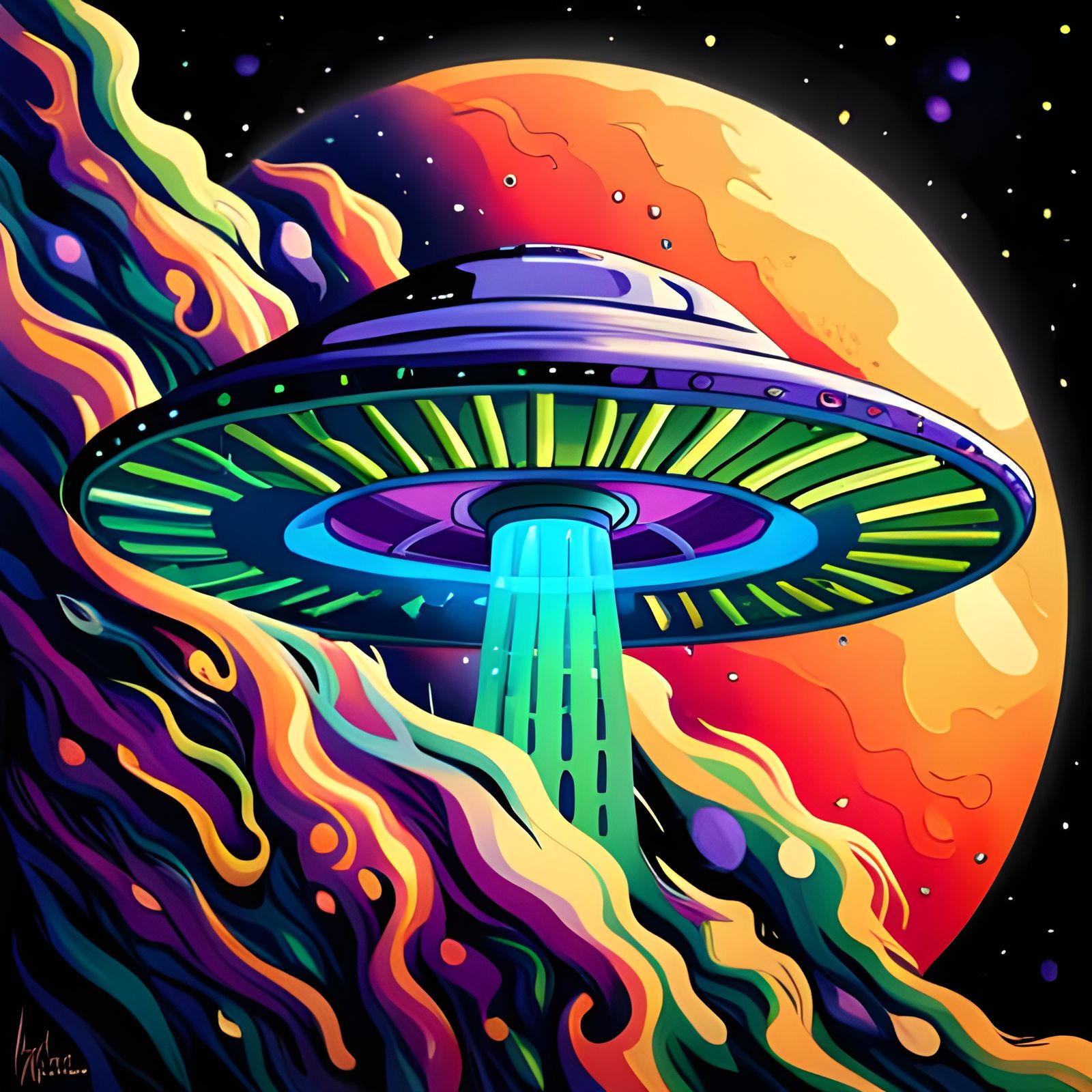 Vibrant Cel-Shaded UFO in Space