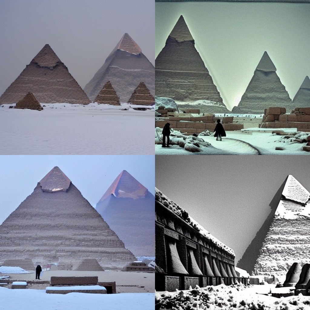 Snowy Egyptian Pyramids: An AI Generated Scene