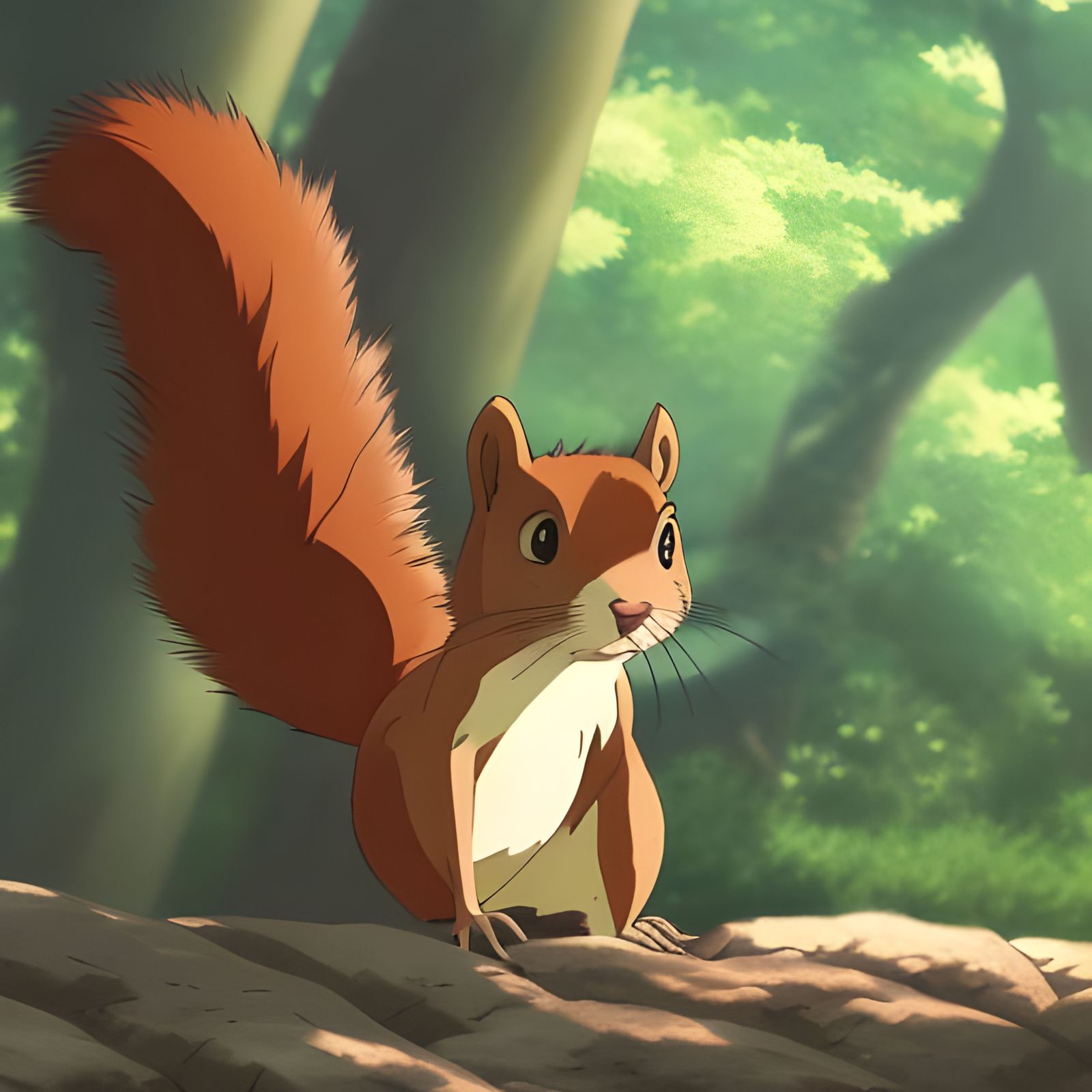 Squirrel in Studio Ghibli Anime Style