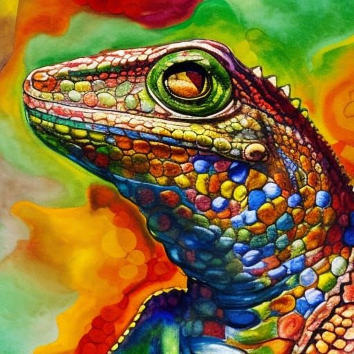 Lizard King Mural in Gouache Watercolor Style
