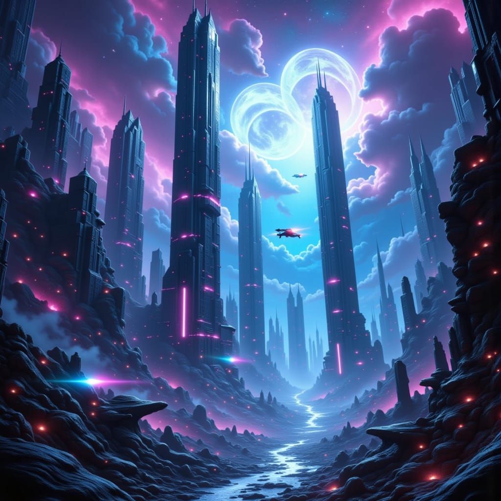 Futuristic City Under Twin Moons