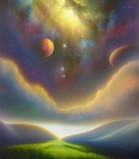 Cosmic Fantasy Landscape with Alien Flora in Hyperrealism