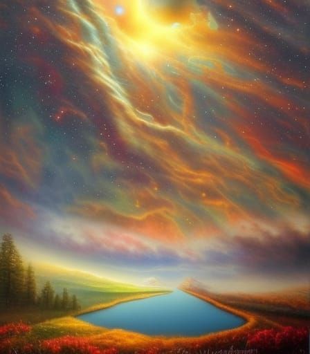 Cosmic Fantasy Landscape with Alien Flora in Hyperrealism