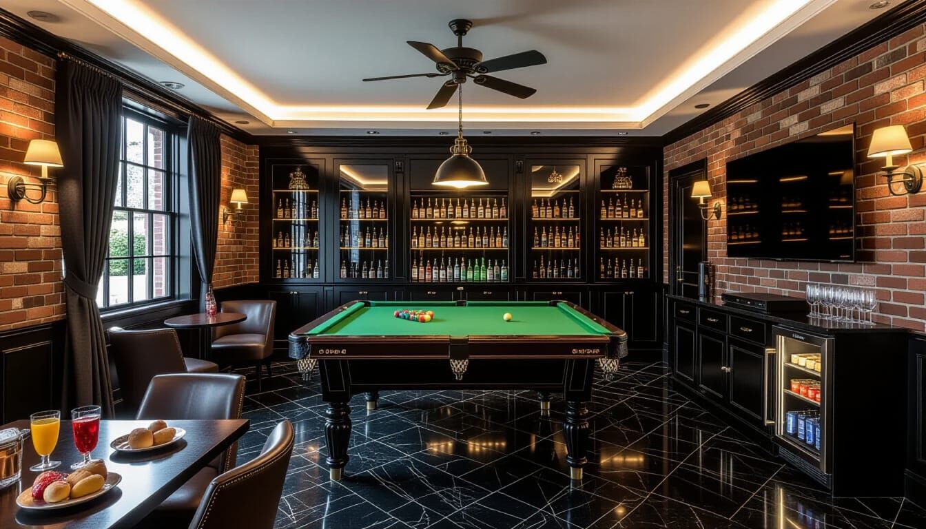 Victorian Billiards Room with Dramatic Lighting