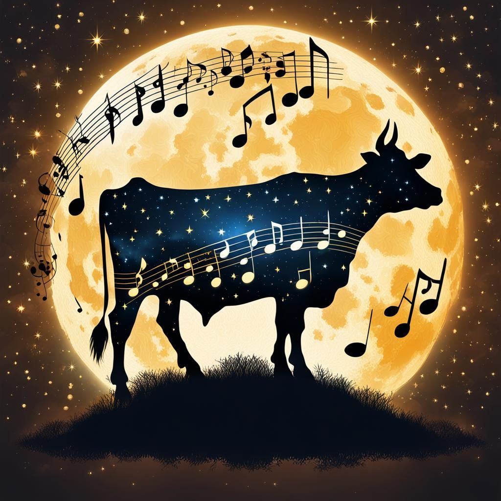 Cow on the Moon in Double Exposure Style