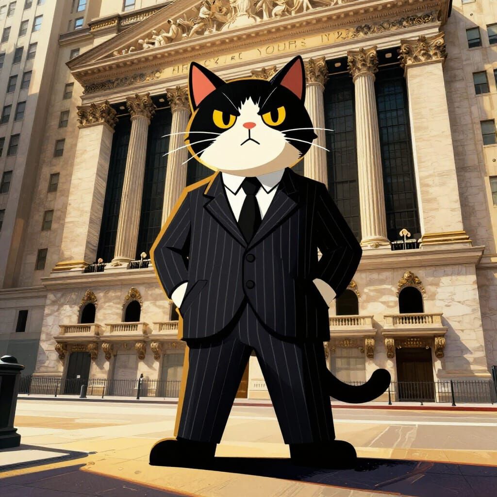 Anthropomorphic Cat in Suit at NYSE