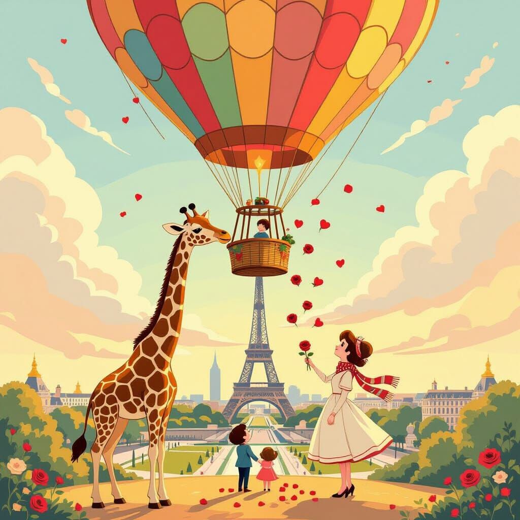 Giraffe Couple Romantic Paris Hot Air Balloon Ride