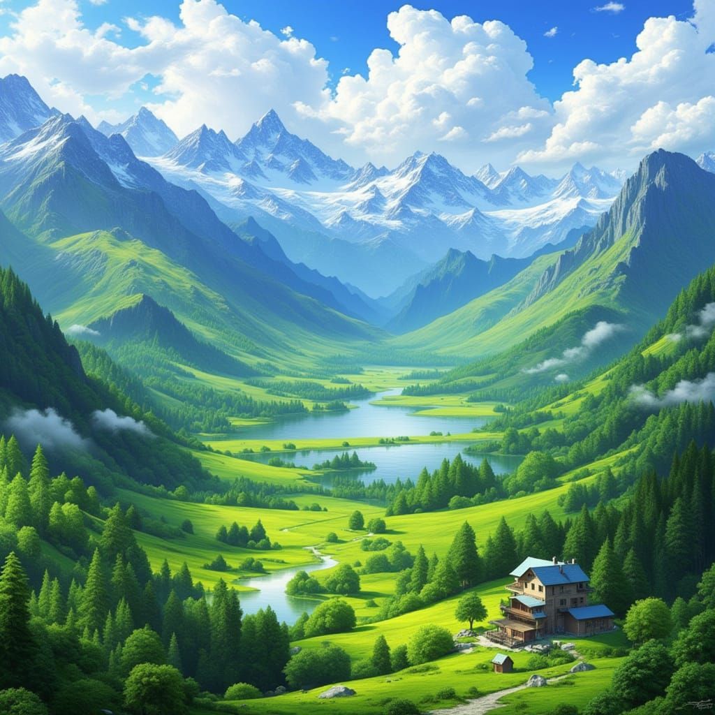 Grindelwald Bird's-Eye View in Romantic Style