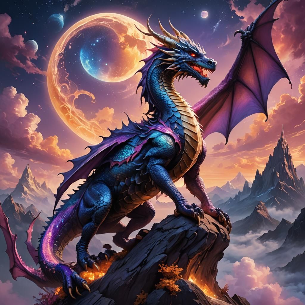 Moon Dragon on Moonlit Peak: Fantasy Concept Art