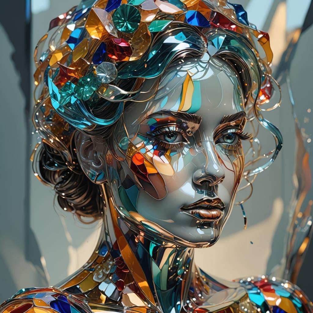 Glass Woman in Maximalist 3D Art