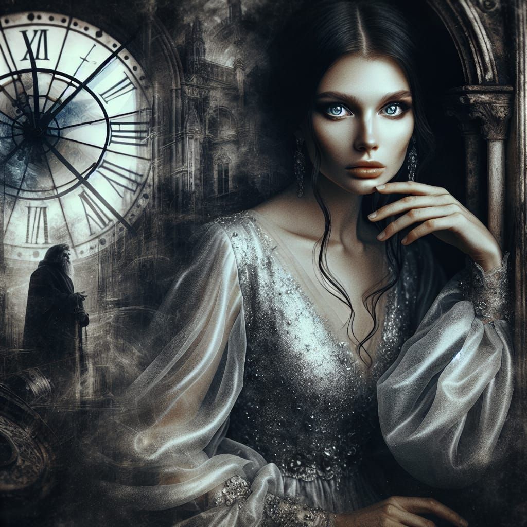 Norse Goddess Contemplates Time Inside a Weathered Clock Tow...