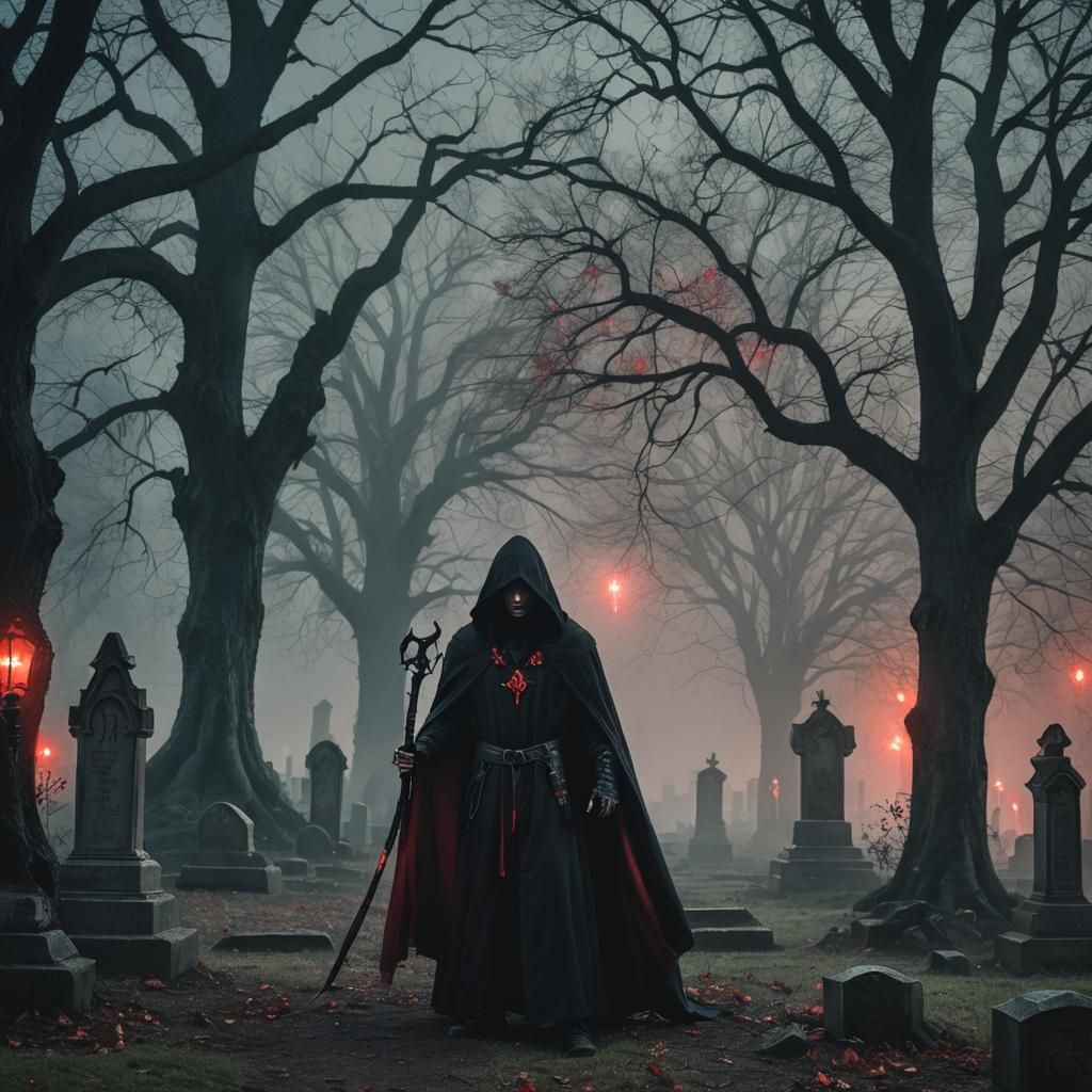 Soul Reaper in Graveyard: Dark Fantasy Portrait