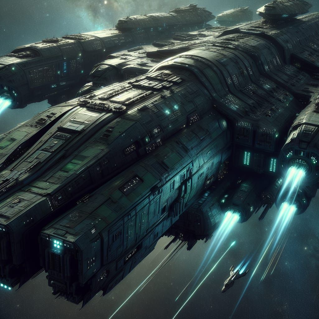 Science Fiction Spaceship Looms in Deep Space