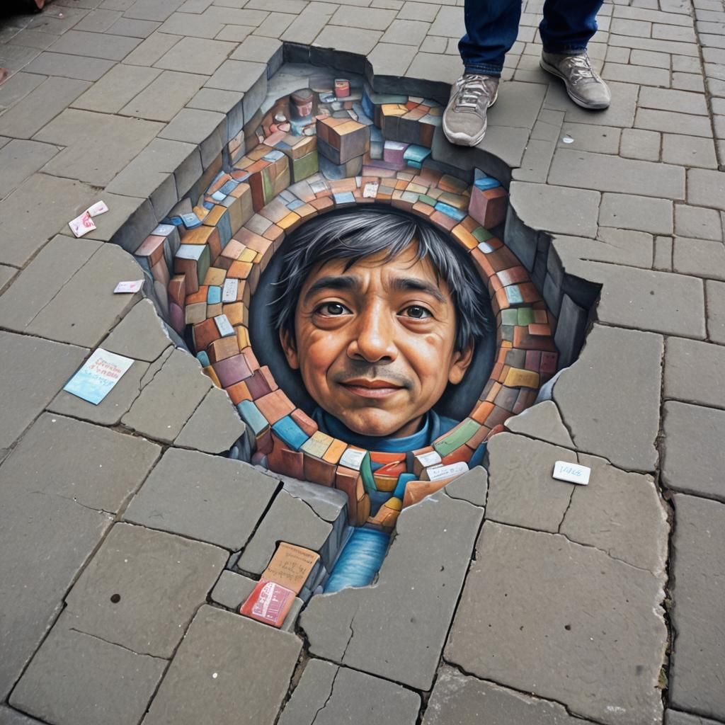 Surreal Chalk Art Illusion on City Street