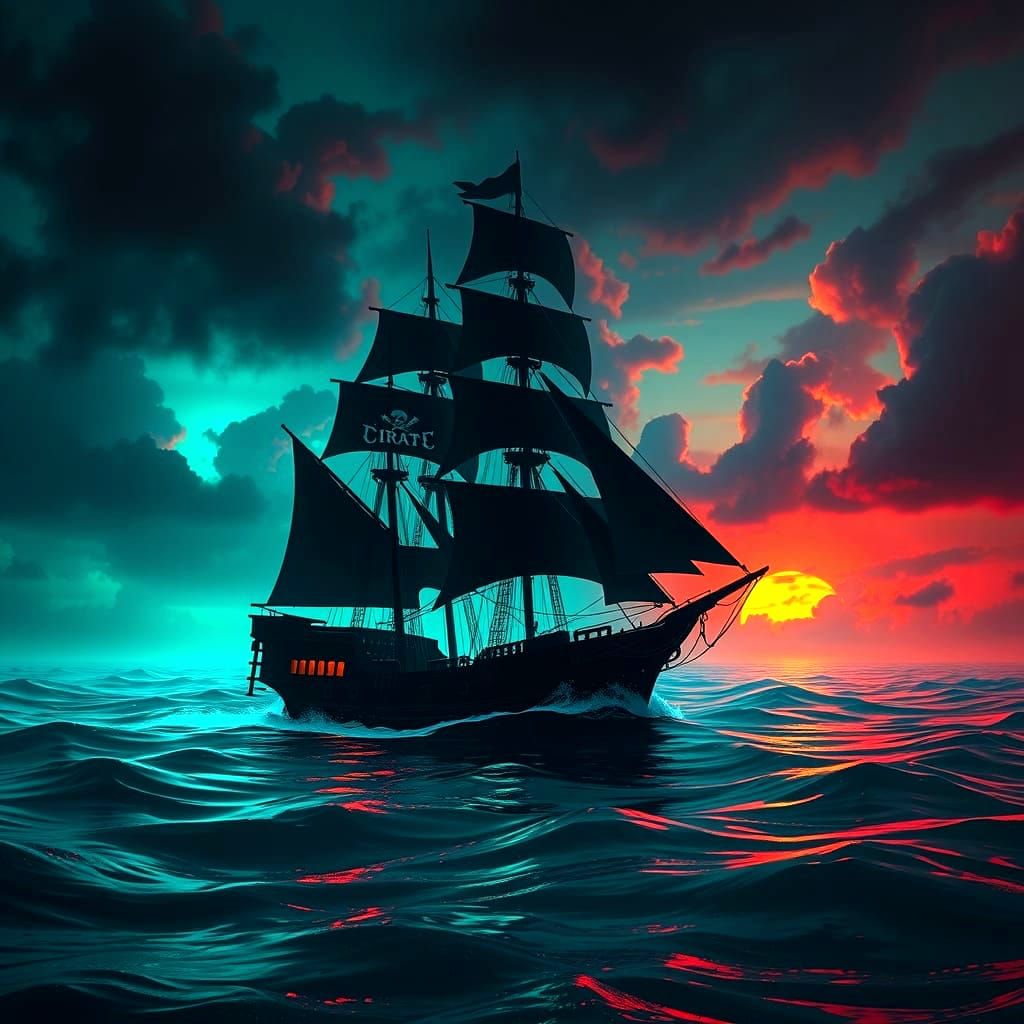 Mystical Pirates' Sea Adventure in Dark Colors