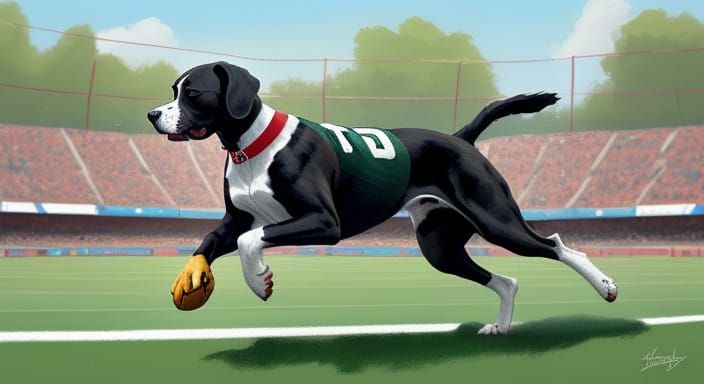 Spirited Canine Athlete in Backyard Football Stadium