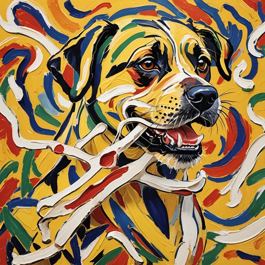 Expressionist Dog with Bone in Fauvist Style