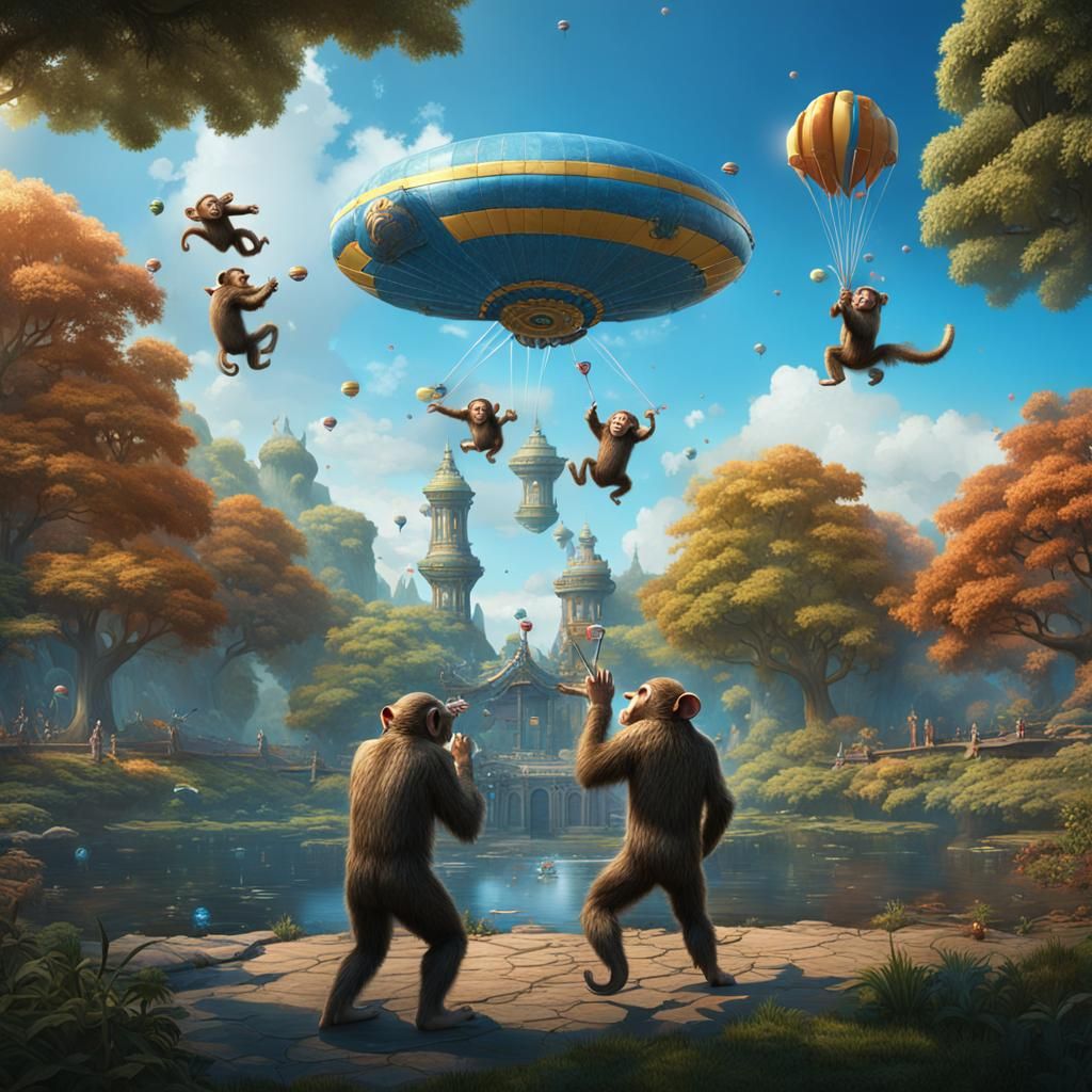 Monkeys Darting Zeppelin: Detailed Matte Painting