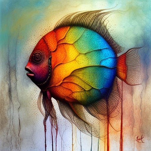 Rainbow Fish in Surreal Abstract Style