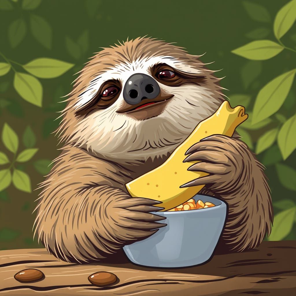 Sloth Enjoying a Meal in a Tropical Setting
