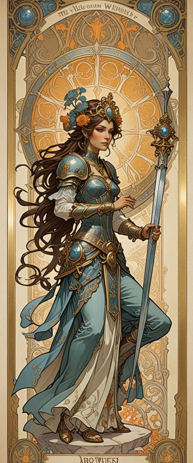 Ethereal Art Nouveau Queen of Swords Tarot Card