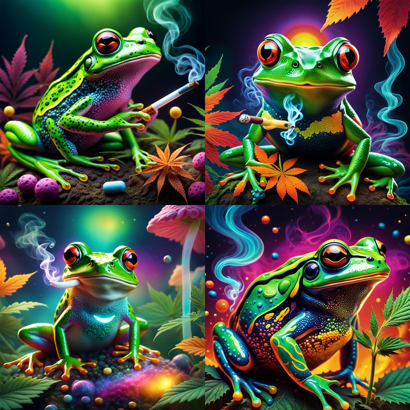Psychedelic Frog Smoking Joint in Cartoon Style