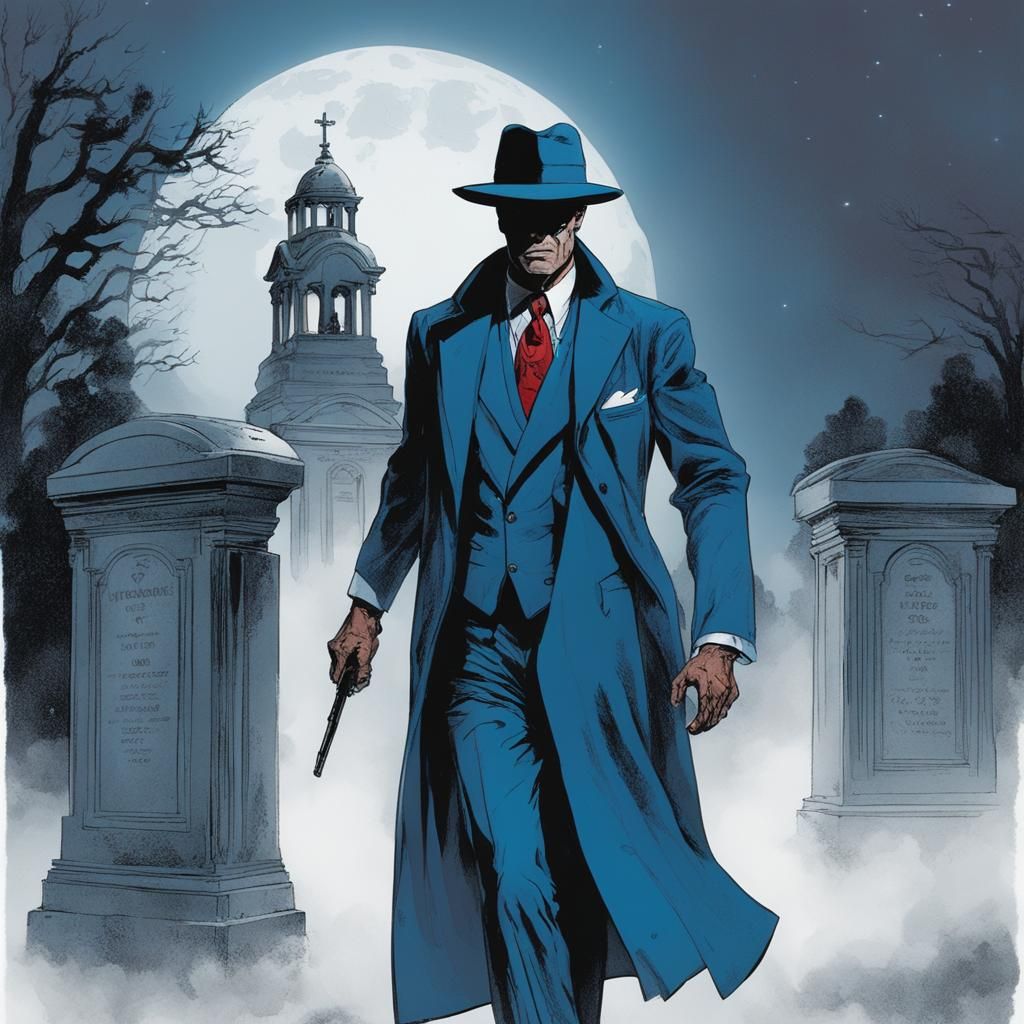 The Spirit Exiting Mausoleum on Moonlit Night in Comic Art S...