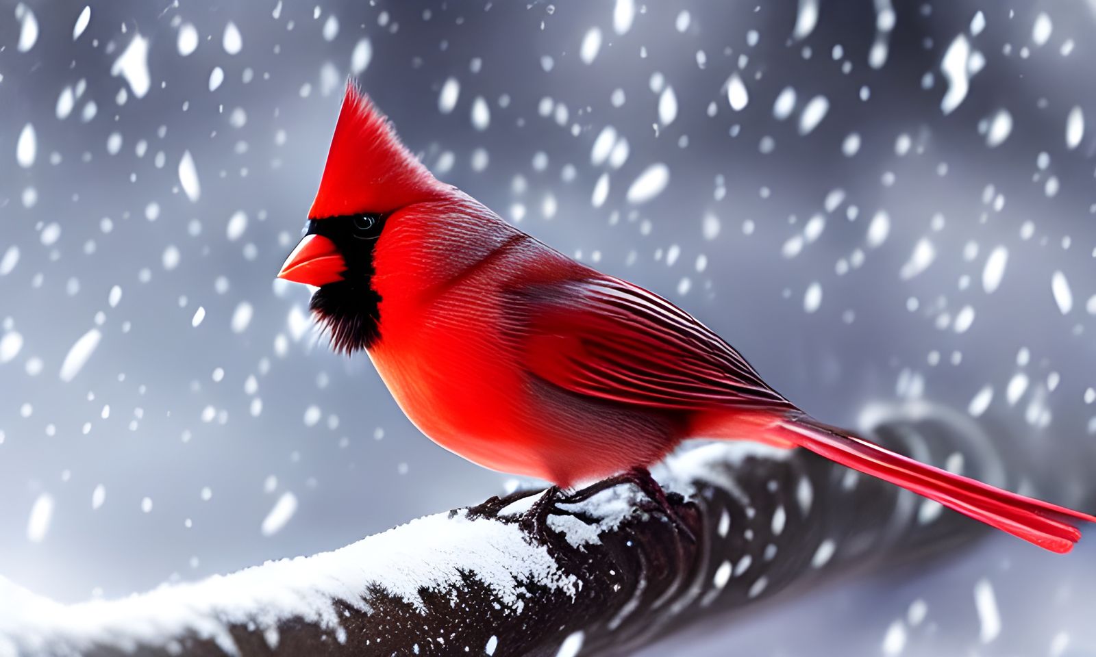Cardinal in Snowy Christmas Scene: Hyperdetailed Matte Paint...