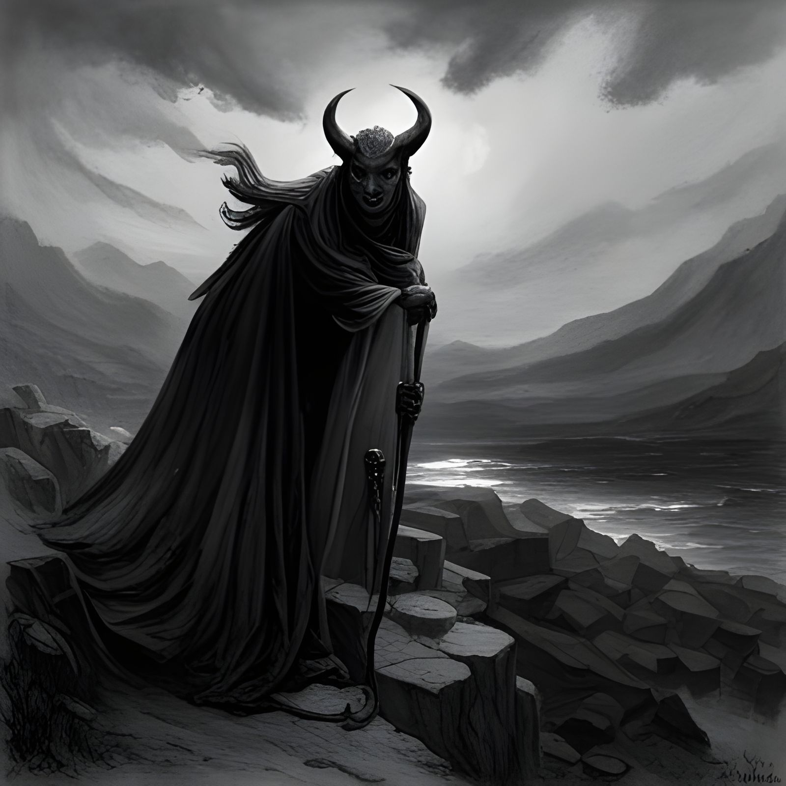 Gothic Horror Devil Inspired by Gustave Doré