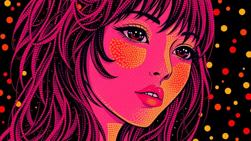 Pointillist Anime Woman Portrait in 3D