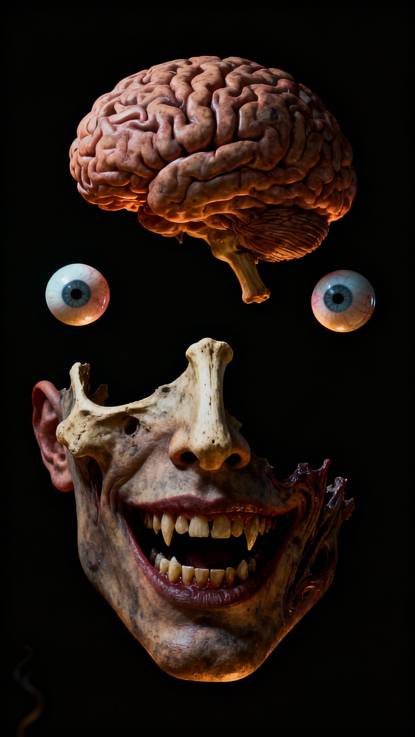 Surreal Deconstructed Face with Floating Brain and Unsettlin...