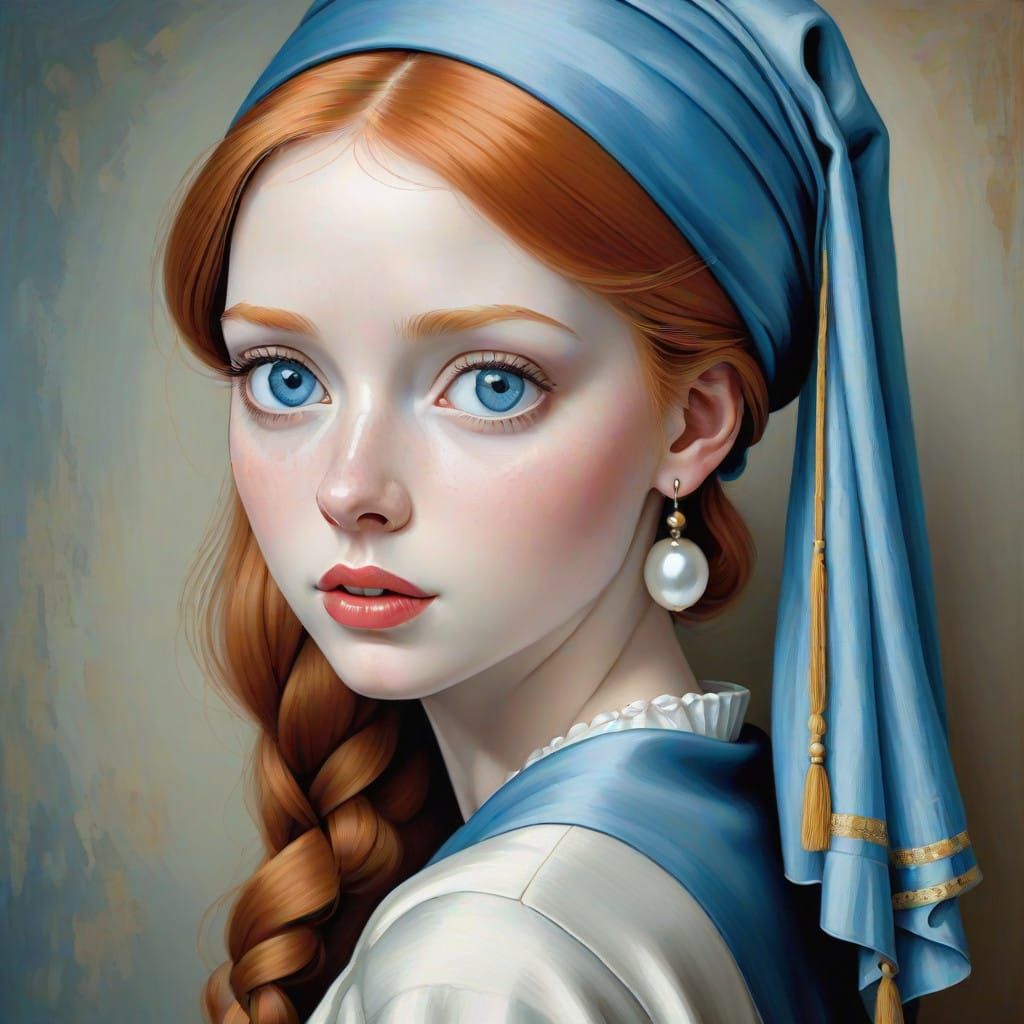 Whimsical Portrait of a Pale Redhead with Blue Eyes in the S...