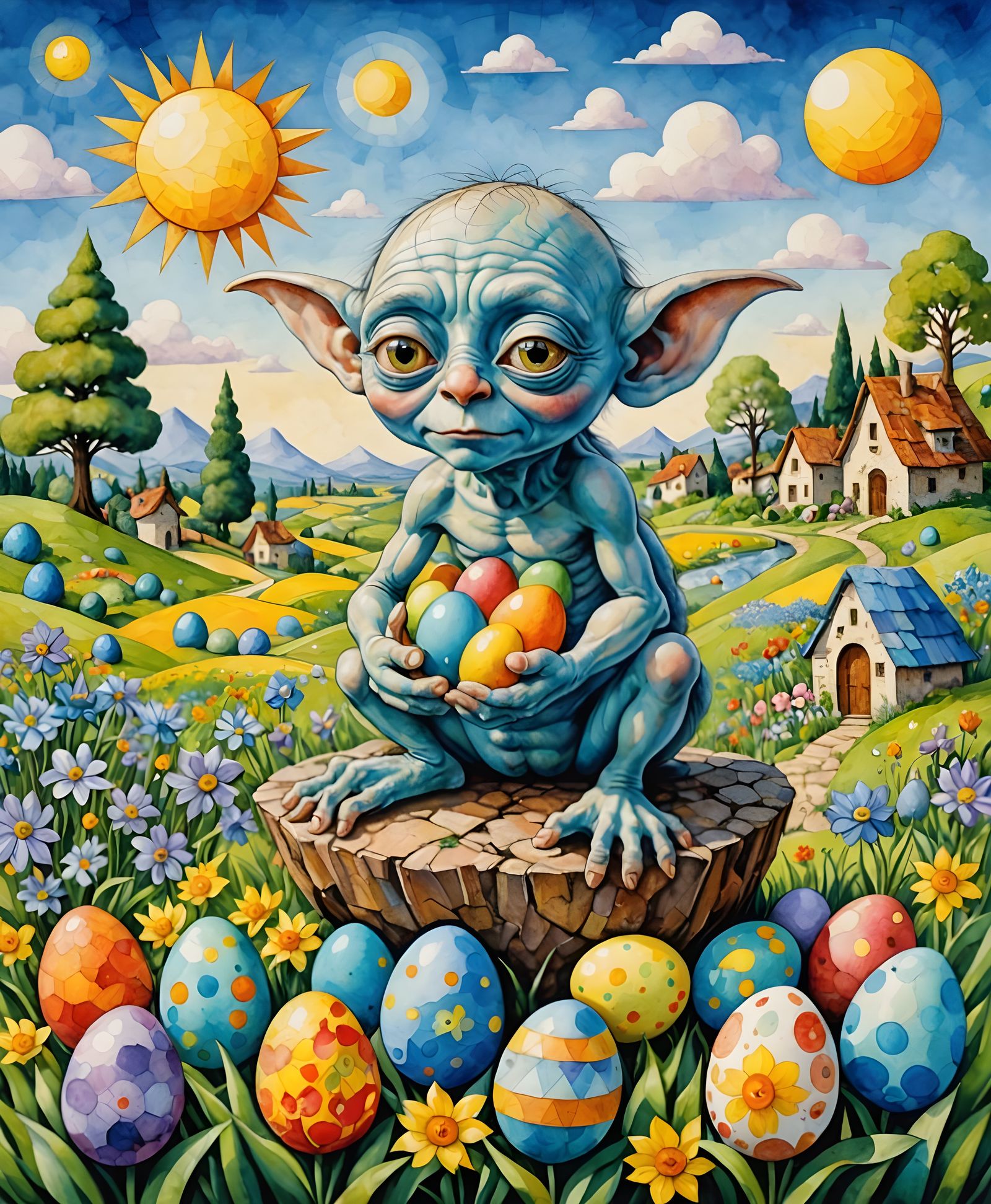 Easter in Vibrant Cubist Style