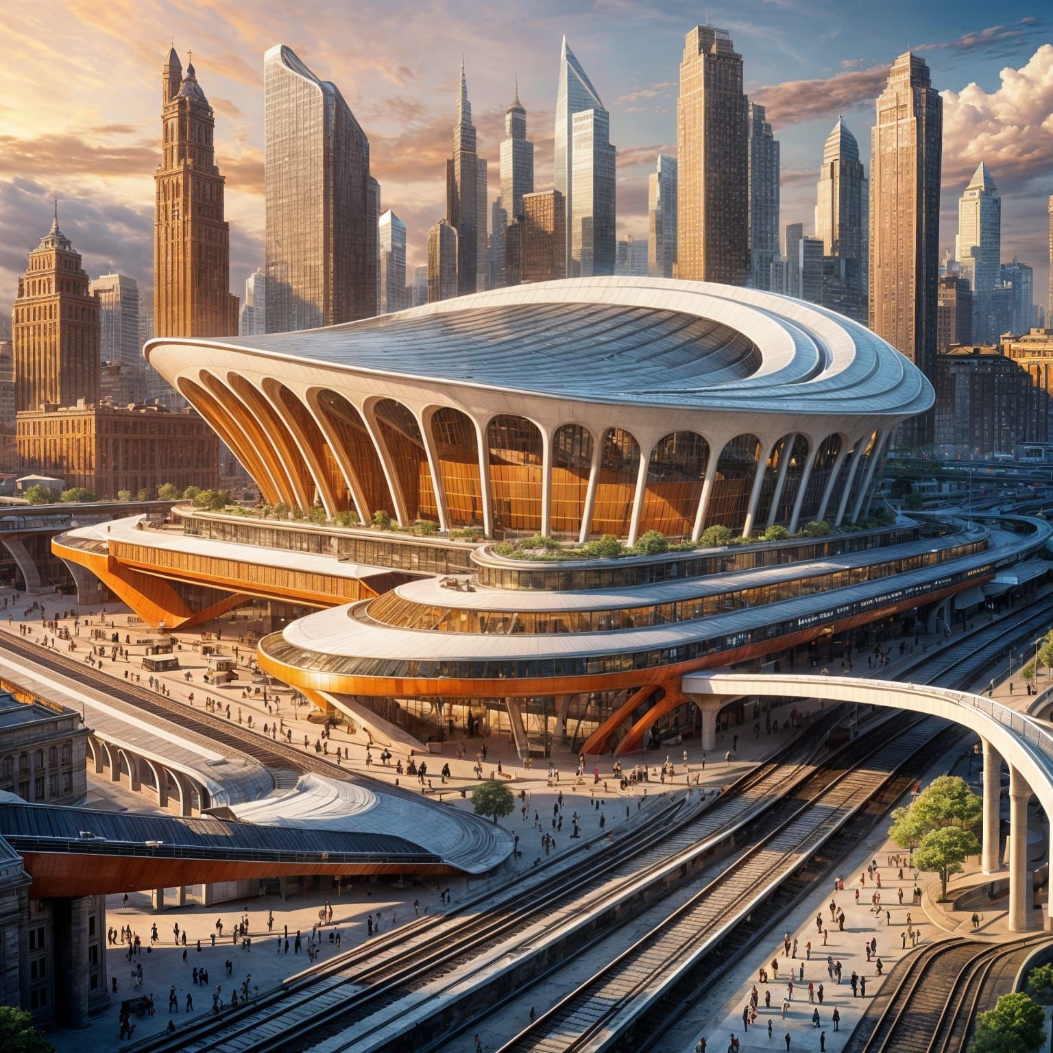 Futuristic Train Station in Calatrava Style