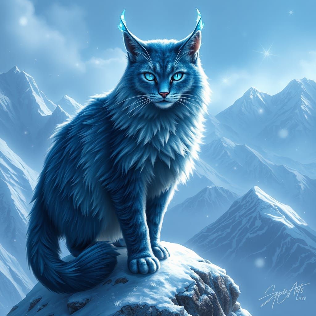 Blue Crystal-Horned Cat on Snowy Mountain