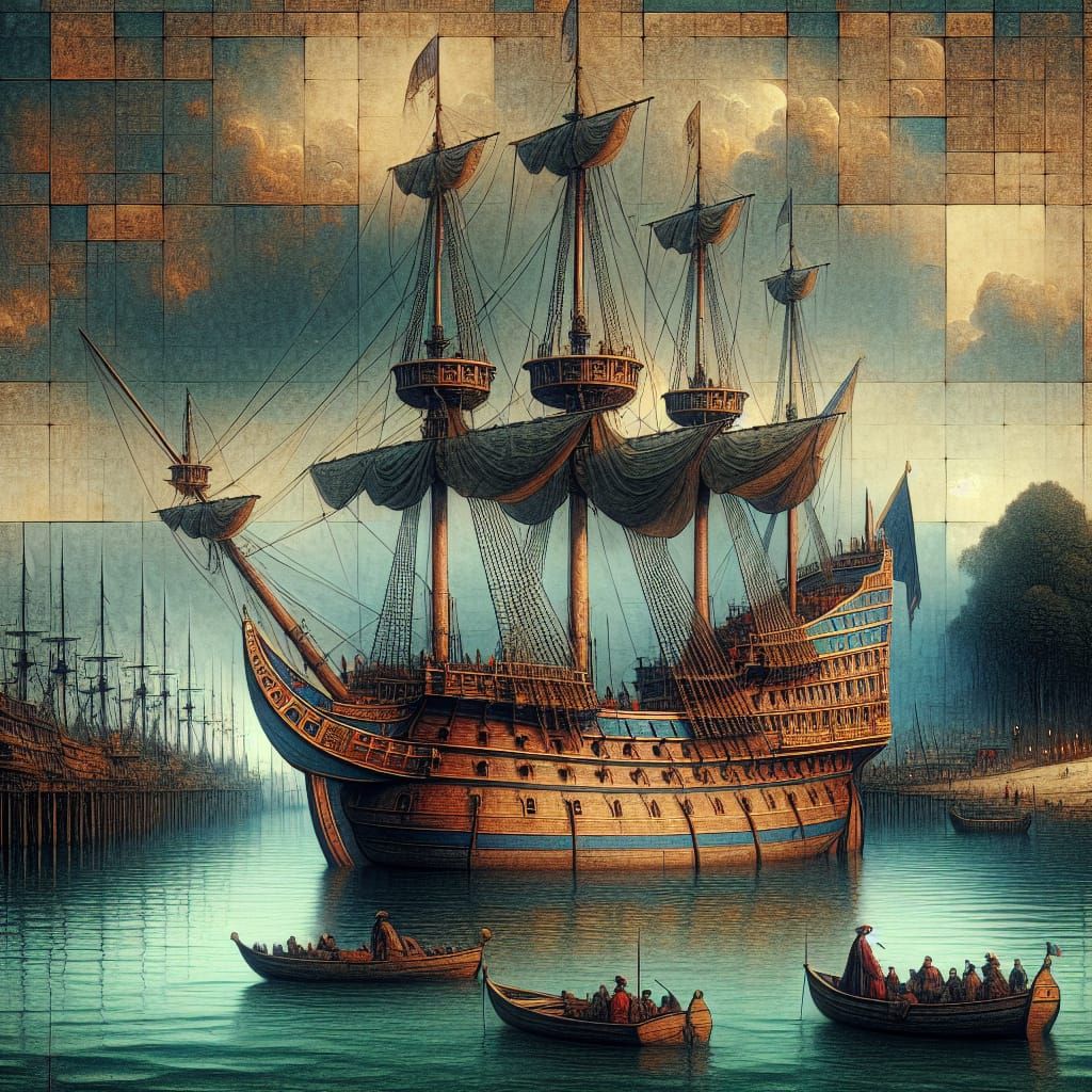 Ship from 1700s in Australian Tonalism Style