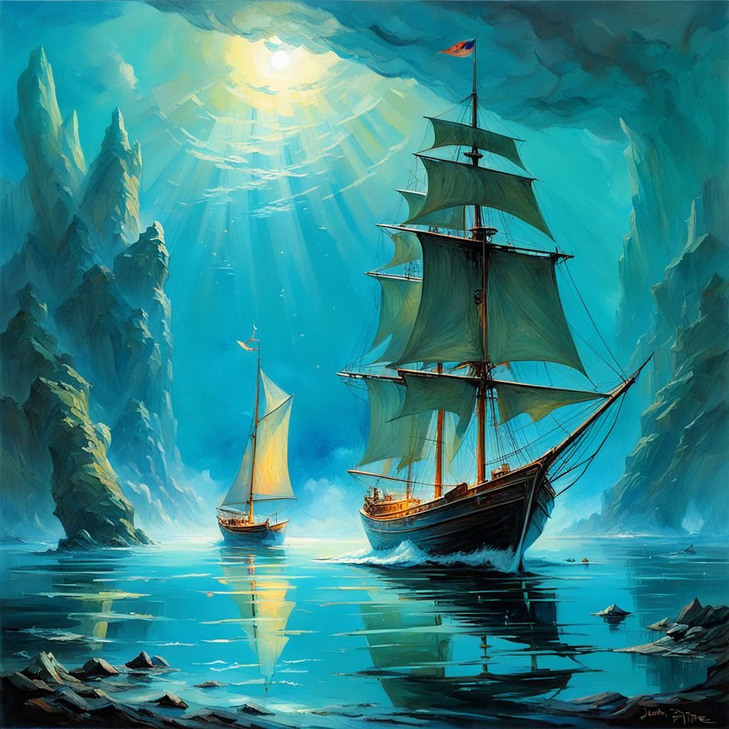 Sailing Boat in Surrealist Marine Style