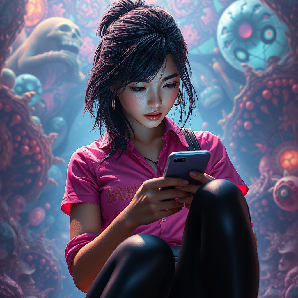 Woman with Pink Shirt in a Simon Stalenhag World