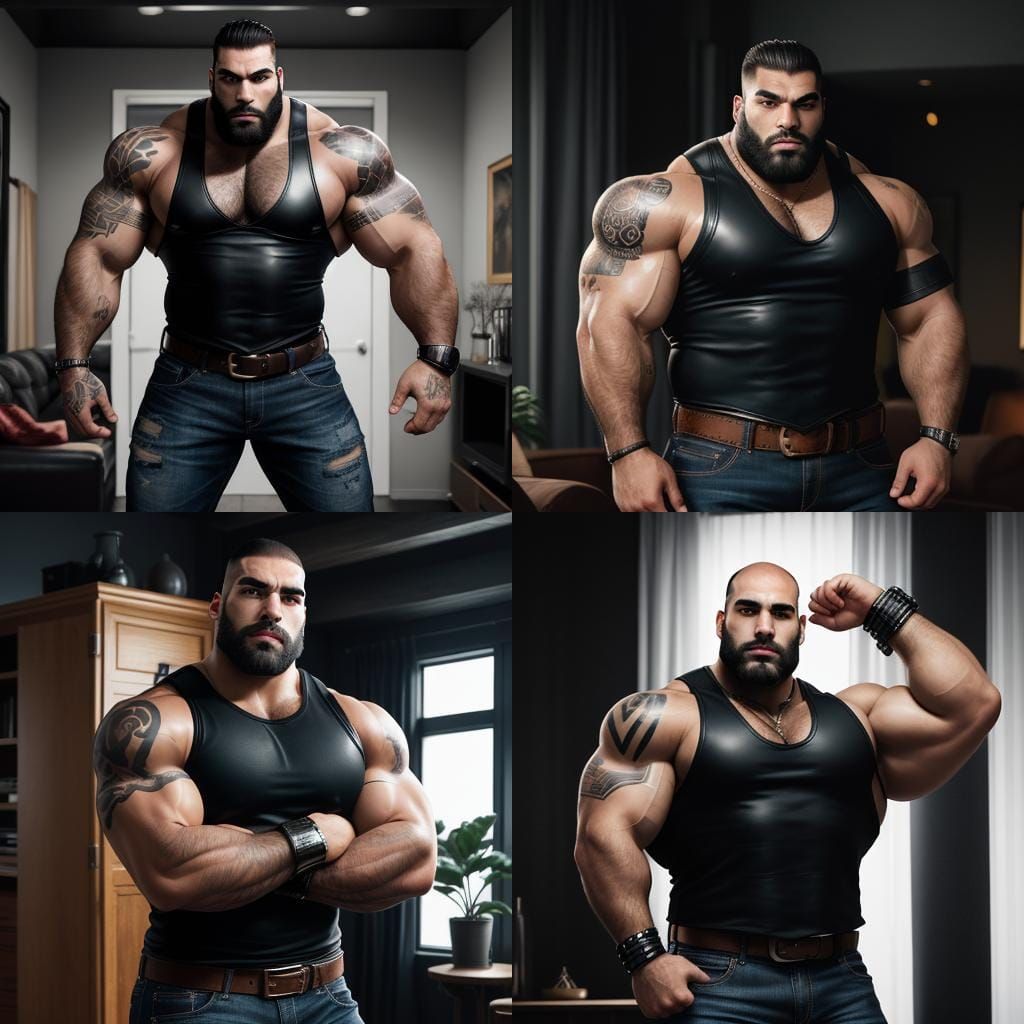Greek Bodybuilder Flexing in Cinematic Film Still