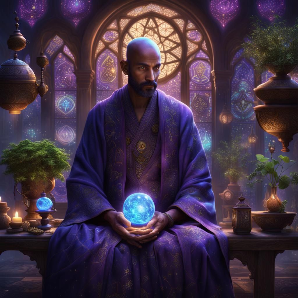South Asian Alchemist in a Fantastical Marketplace