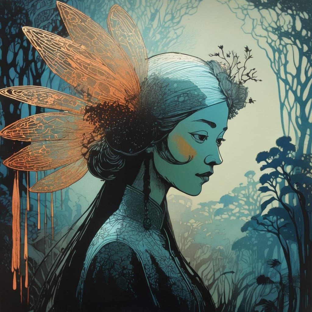 Surrealist Etching in a Dark Romantic Aesthetic