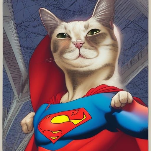 Superman Cat in Comic Book Art Style