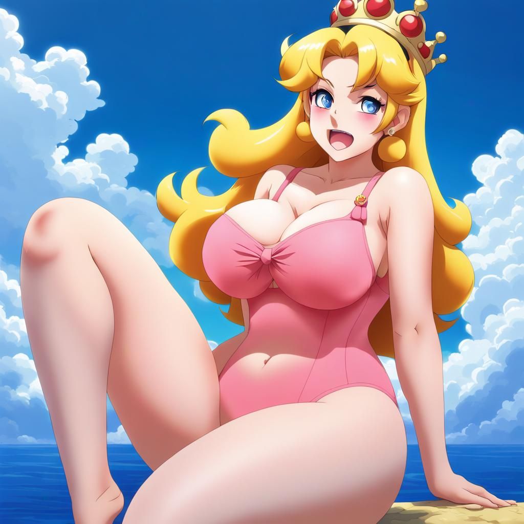 Anime Style Pinup of Curvy Princess on Blue Sky