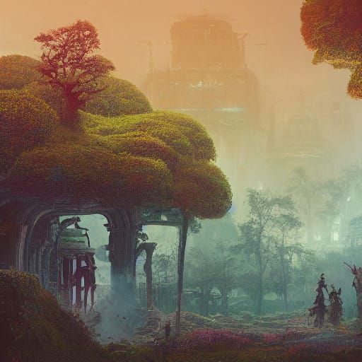 Ancient Cityscape with Adventuring Woman