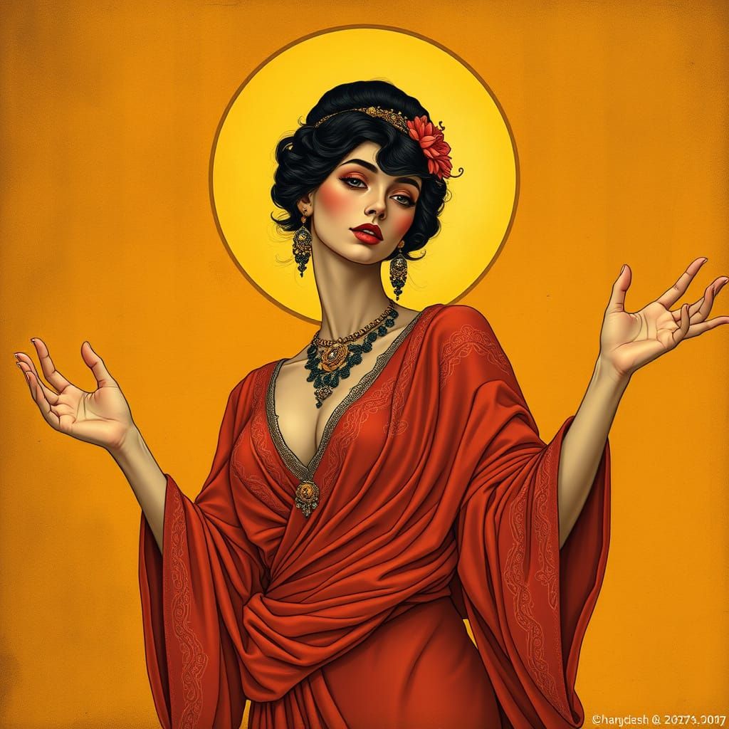 Elegant Woman Gesticulating in Golden Light