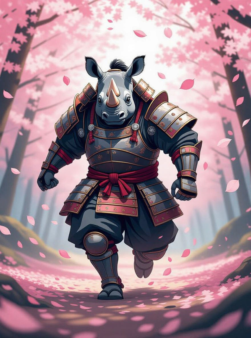 Anthropomorphic Rhino Samurai in Anime Style