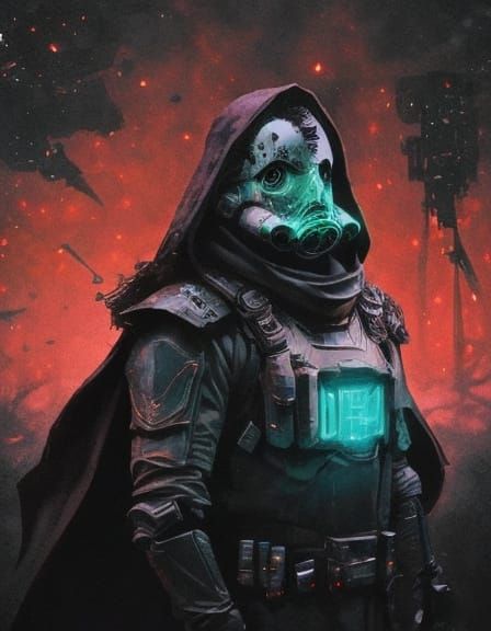 Male Jedi Gazing at Nebula in Dark Comic Style